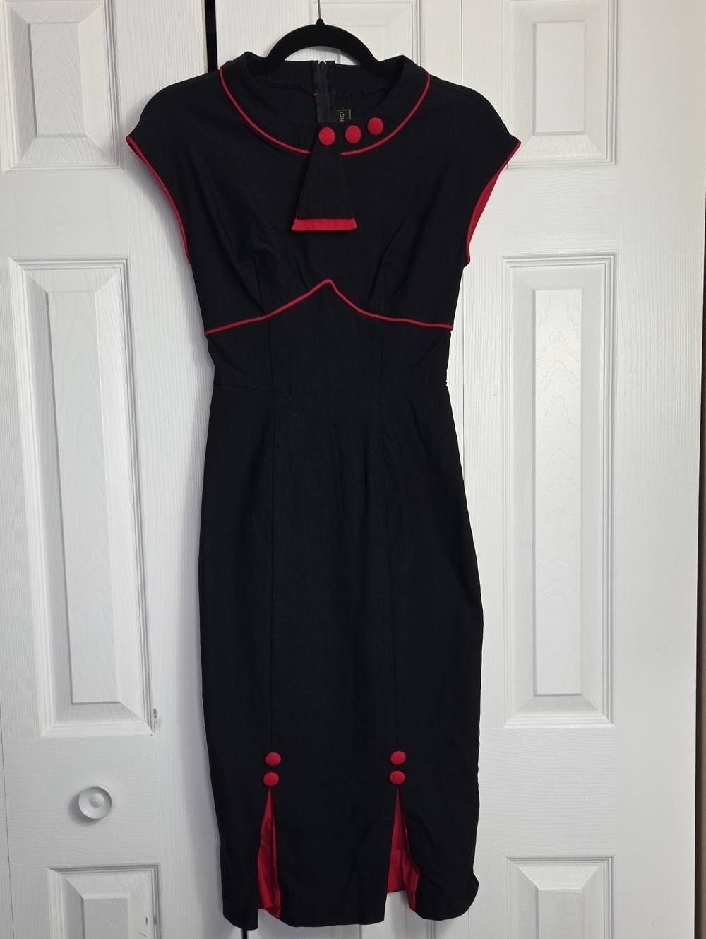 Stop Staring Black Midi Dress with Red Piping